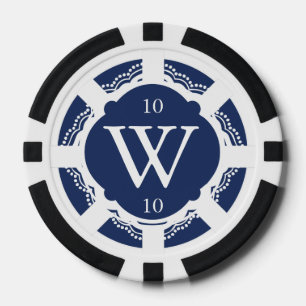 Aangepaste Monogram Marine Blauw en Wit Poker Chip