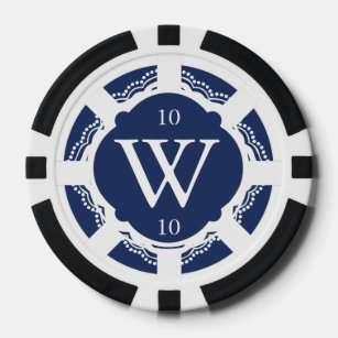 Aangepaste Monogram Marine Blauw en Wit Poker Chip