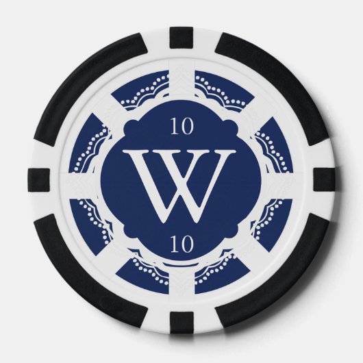 Aangepaste Monogram Marine Blauw en Wit Poker Chip (Voorkant)