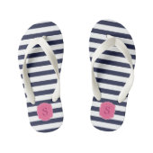 Aangepaste monogram  marine blauwe strepen kinder teenslippers (Voetbed)