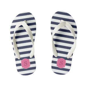 Aangepaste monogram  marine blauwe strepen kinder teenslippers