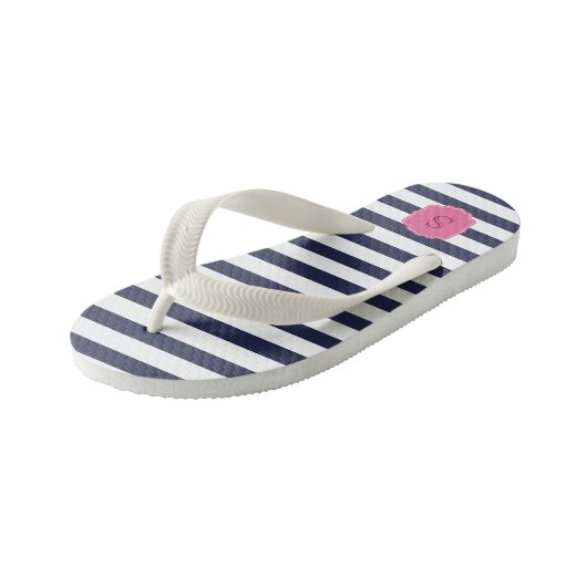 Aangepaste monogram  marine blauwe strepen kinder teenslippers (Schuin)