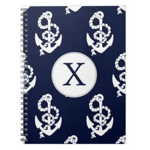 Aangepaste monogram marineblauw anchor Nautical Notitieboek
