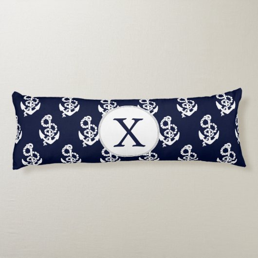 Aangepaste monogram marineblauw anker lichaamskussen (Achterkant)