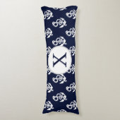 Aangepaste monogram marineblauw anker lichaamskussen (Voorkant Verticaal)