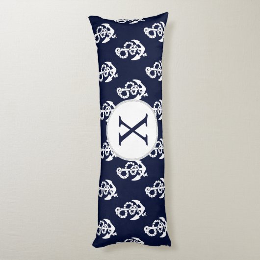 Aangepaste monogram marineblauw anker lichaamskussen (Achterkant (Verticaal))