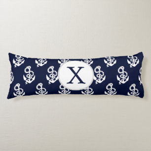 Aangepaste monogram marineblauw anker lichaamskussen