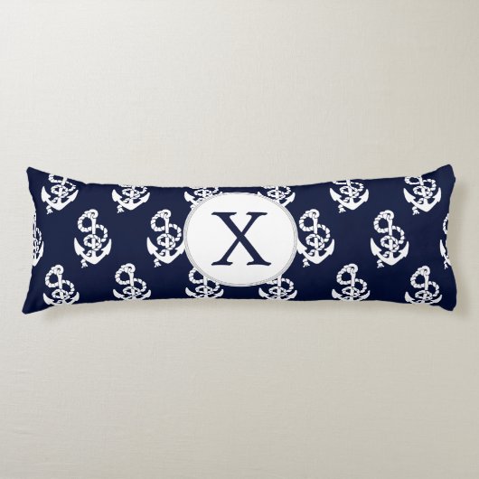 Aangepaste monogram marineblauw anker lichaamskussen (Voorkant)