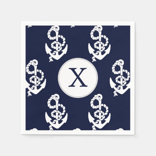 Aangepaste monogram marineblauw anker servetten (Voorkant)