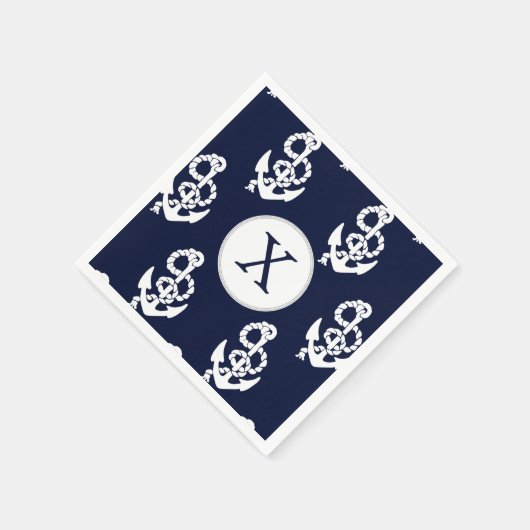 Aangepaste monogram marineblauw anker servetten (Hoek)