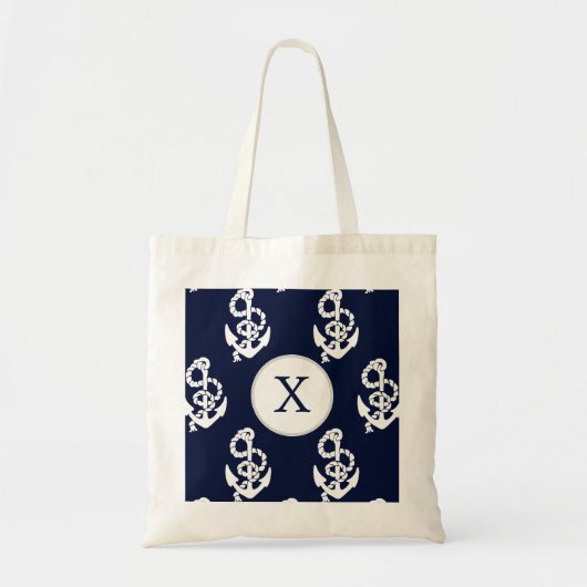 Aangepaste monogram marineblauw anker tote bag (Voorkant)