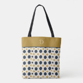 Aangepaste Monogram met Navy & Mustard Polka Dot Tote Bag (Achterkant)
