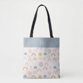 Aangepaste Monogram met Pastel Regenboog & Zon Min Tote Bag (Voorkant)