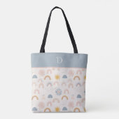 Aangepaste Monogram met Pastel Regenboog & Zon Min Tote Bag (Achterkant)