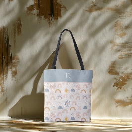 Aangepaste Monogram met Pastel Regenboog & Zon Min Tote Bag