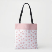 Aangepaste Monogram met Roze Hart Minimale Patroon Tote Bag (Voorkant)