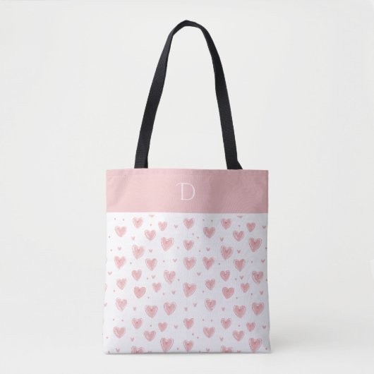 Aangepaste Monogram met Roze Hart Minimale Patroon Tote Bag (Voorkant)