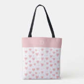 Aangepaste Monogram met Roze Hart Minimale Patroon Tote Bag (Achterkant)