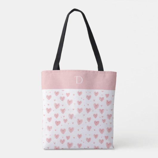 Aangepaste Monogram met Roze Hart Minimale Patroon Tote Bag (Achterkant)