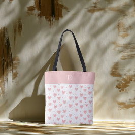 Aangepaste Monogram met Roze Hart Minimale Patroon Tote Bag