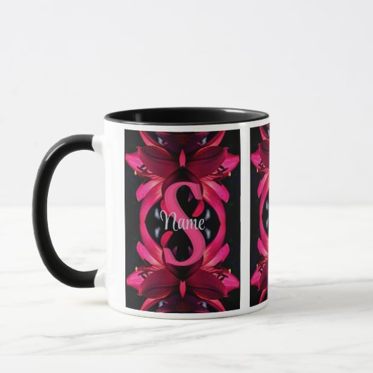 Aangepaste monogram met uw eerste naam lelie bloem mok (Links)