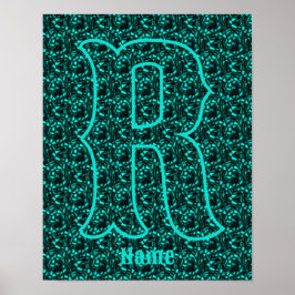 Aangepaste Monogram Met Uw Initiële Naam Turquoise Poster