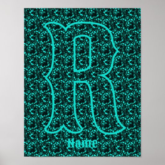 Aangepaste Monogram Met Uw Initiële Naam Turquoise Poster (Voorkant)