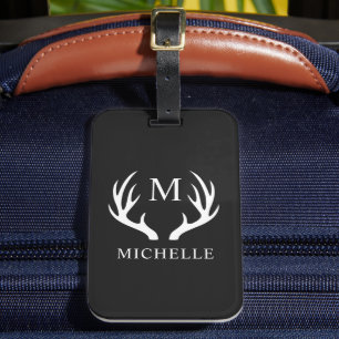 Aangepaste Monogram met zwart wit hert Antler Bagagelabel
