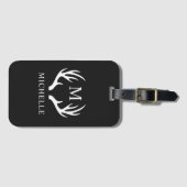 Aangepaste Monogram met zwart wit hert Antler Bagagelabel (Voorkant (horizontaal))