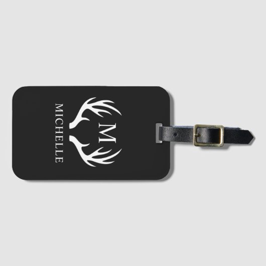 Aangepaste Monogram met zwart wit hert Antler Bagagelabel (Voorkant (horizontaal))