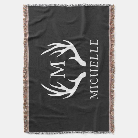 Aangepaste Monogram met zwart wit hert Antler Deken (Voorkant Verticaal)