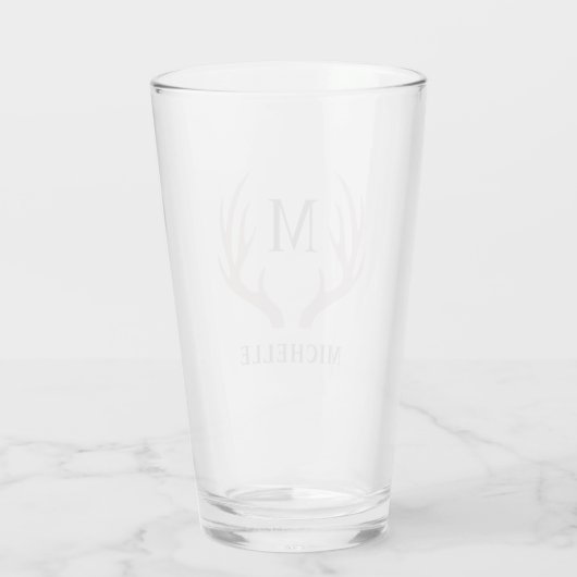 Aangepaste Monogram met zwart wit hert Antler Glas (Achterkant)