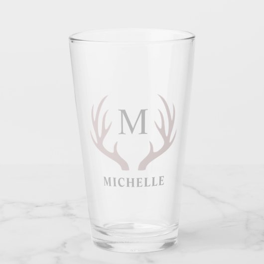 Aangepaste Monogram met zwart wit hert Antler Glas (Voorkant)