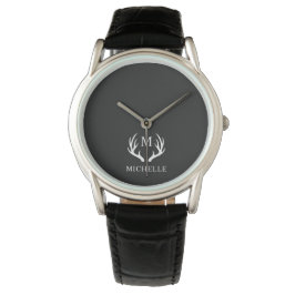 Aangepaste Monogram met zwart wit hert Antler Horloge