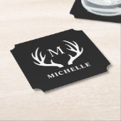 Aangepaste Monogram met zwart wit hert Antler Kartonnen Onderzetters (Gekanteld)