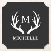 Aangepaste Monogram met zwart wit hert Antler Kartonnen Onderzetters (Voorkant)