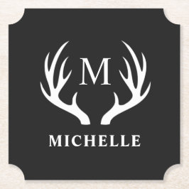 Aangepaste Monogram met zwart wit hert Antler Kartonnen Onderzetters