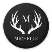 Aangepaste Monogram met zwart wit hert Antler Keramische Knop (Voorkant)