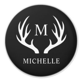 Aangepaste Monogram met zwart wit hert Antler Keramische Knop