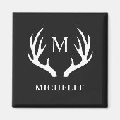 Aangepaste Monogram met zwart wit hert Antler Magneet (Voorkant)
