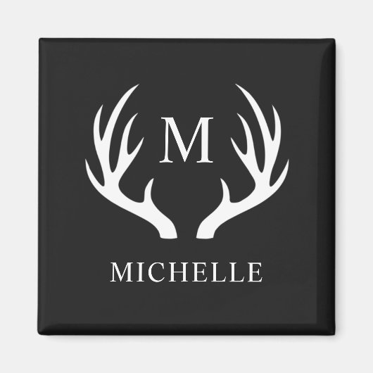Aangepaste Monogram met zwart wit hert Antler Magneet (Voorkant)