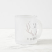 Aangepaste Monogram met zwart wit hert Antler Matglas Koffiemok (Voorkant rechts)