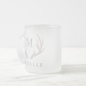 Aangepaste Monogram met zwart wit hert Antler Matglas Koffiemok (Voorkant links)
