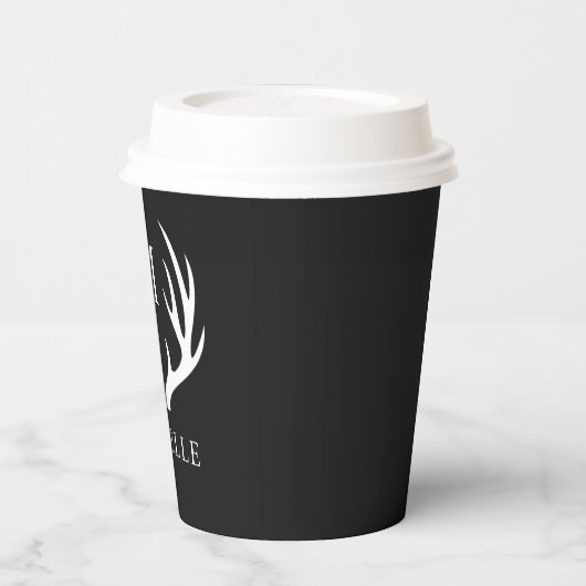 Aangepaste Monogram met zwart wit hert Antler Papieren Bekers (Links)