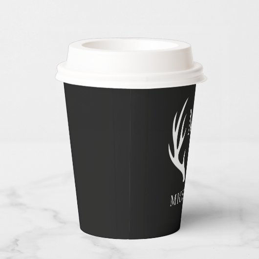Aangepaste Monogram met zwart wit hert Antler Papieren Bekers (Rechts)
