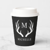 Aangepaste Monogram met zwart wit hert Antler Papieren Bekers (Voorkant)