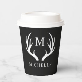 Aangepaste Monogram met zwart wit hert Antler Papieren Bekers