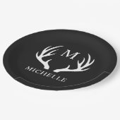 Aangepaste Monogram met zwart wit hert Antler Papieren Bordje (Gekanteld)