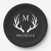 Aangepaste Monogram met zwart wit hert Antler Papieren Bordje (Voorkant)