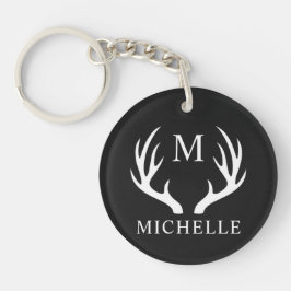 Aangepaste Monogram met zwart wit hert Antler Sleutelhanger